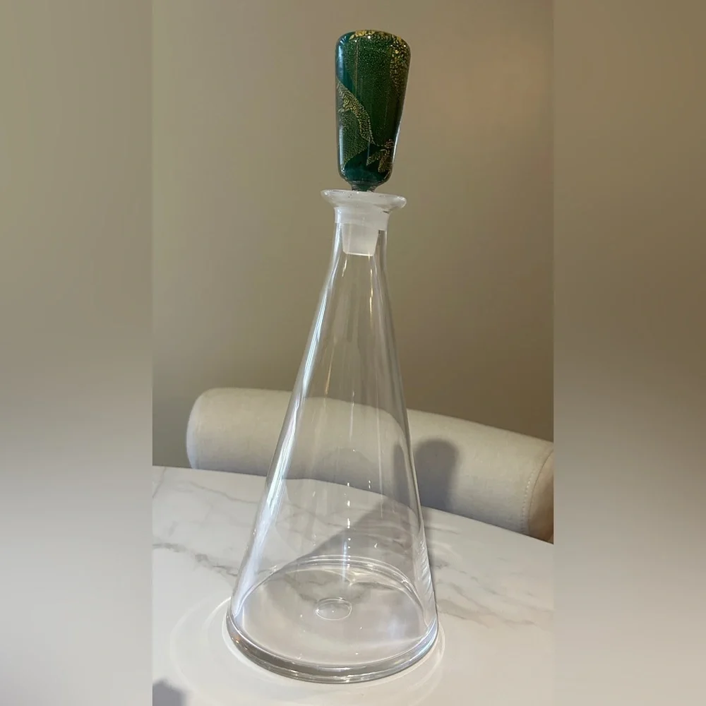 Artisan Glass Vase with Green Accent Stopper